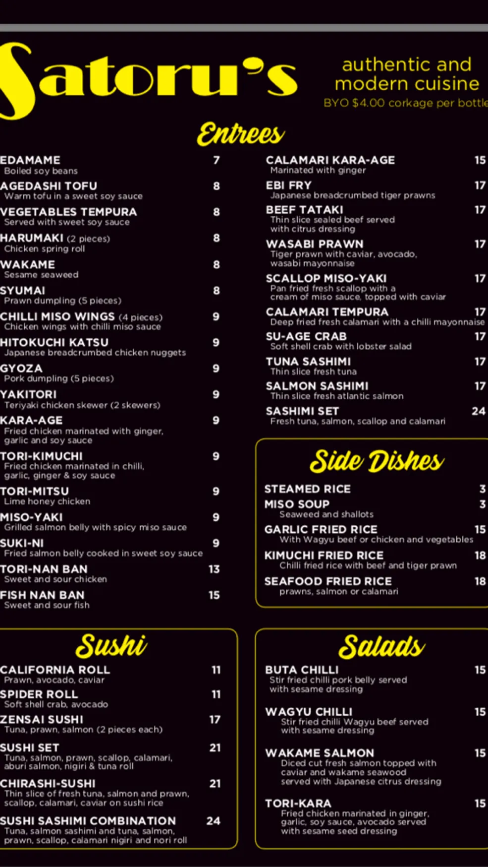Satoru's Japanese Restaurant menu, page 2