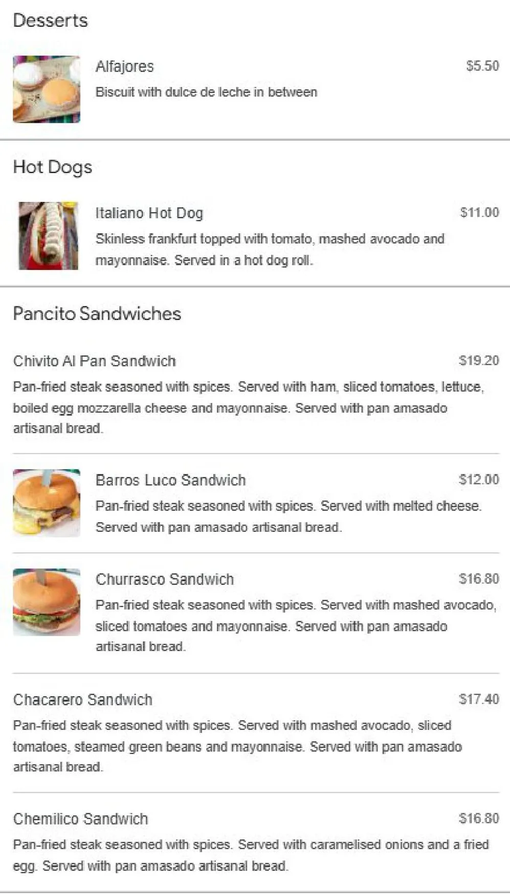Neruda's Brunswick menu, page 4