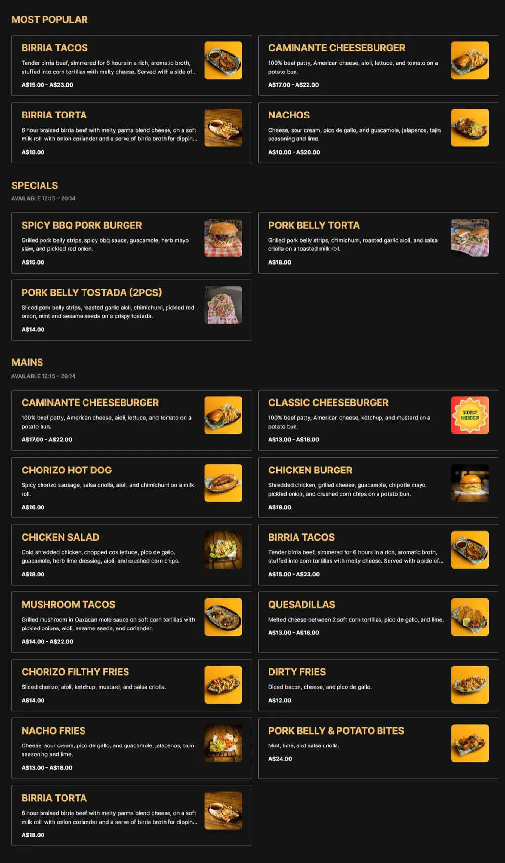 E.B. by Hiker menu, page 1