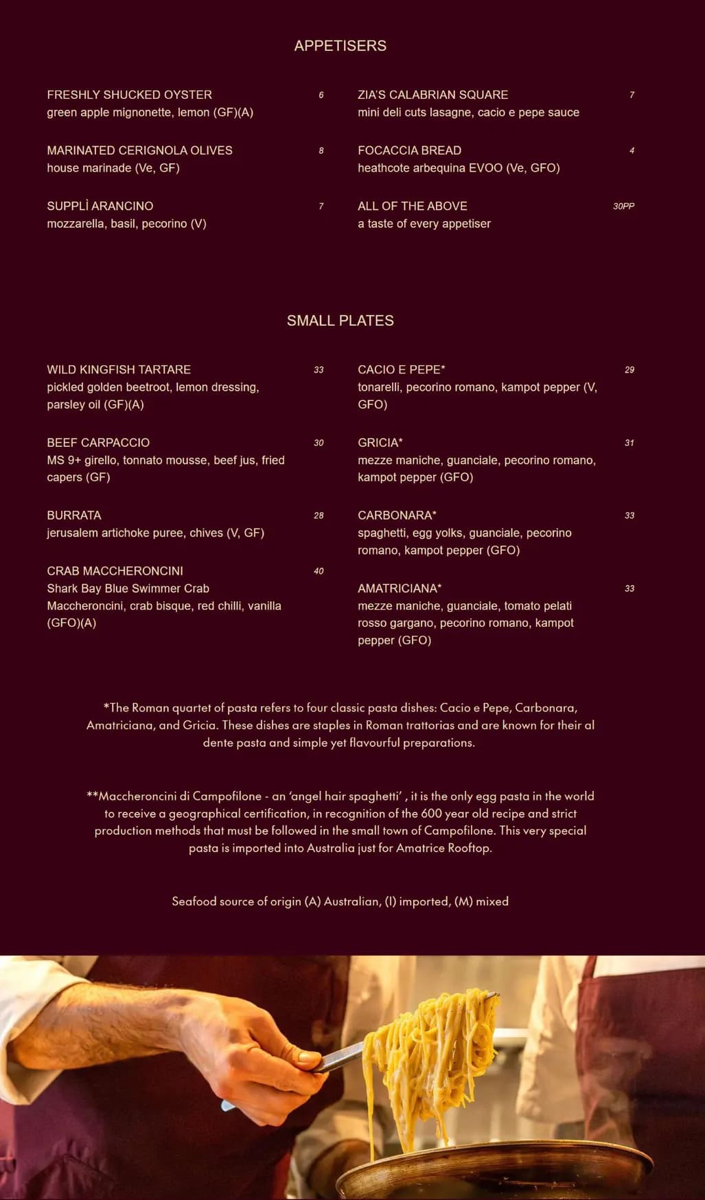 Amatrice Rooftop Restaurant menu, page 1