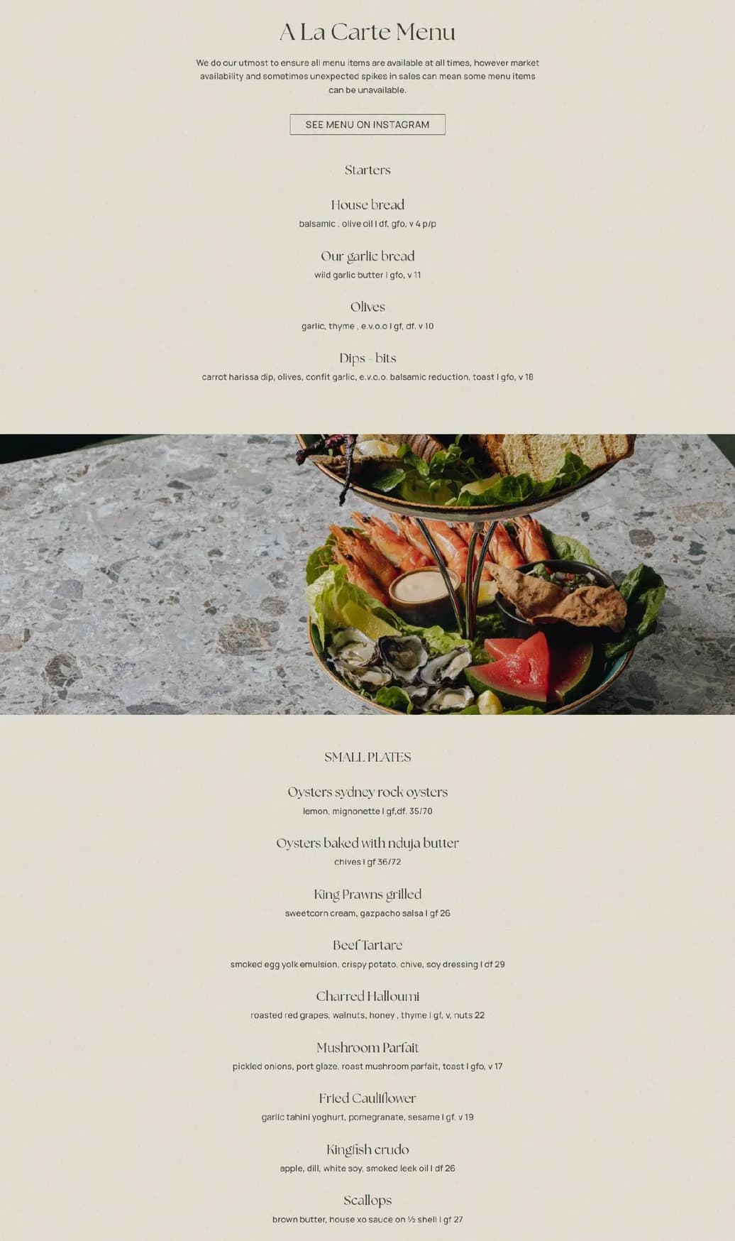 Coral Grill and Seafood menu, page 1