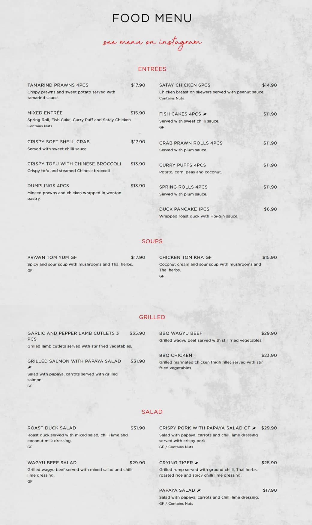 Monkey King Thai menu, page 1