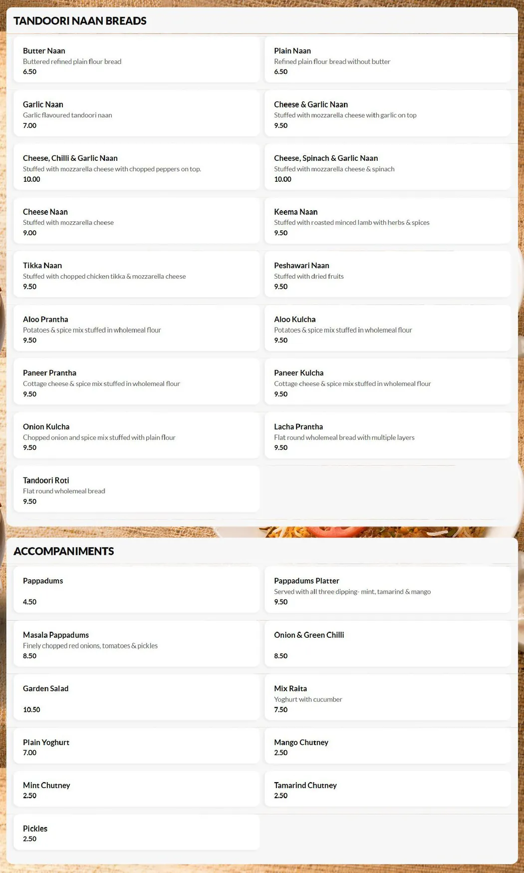 Spicy India menu, page 7
