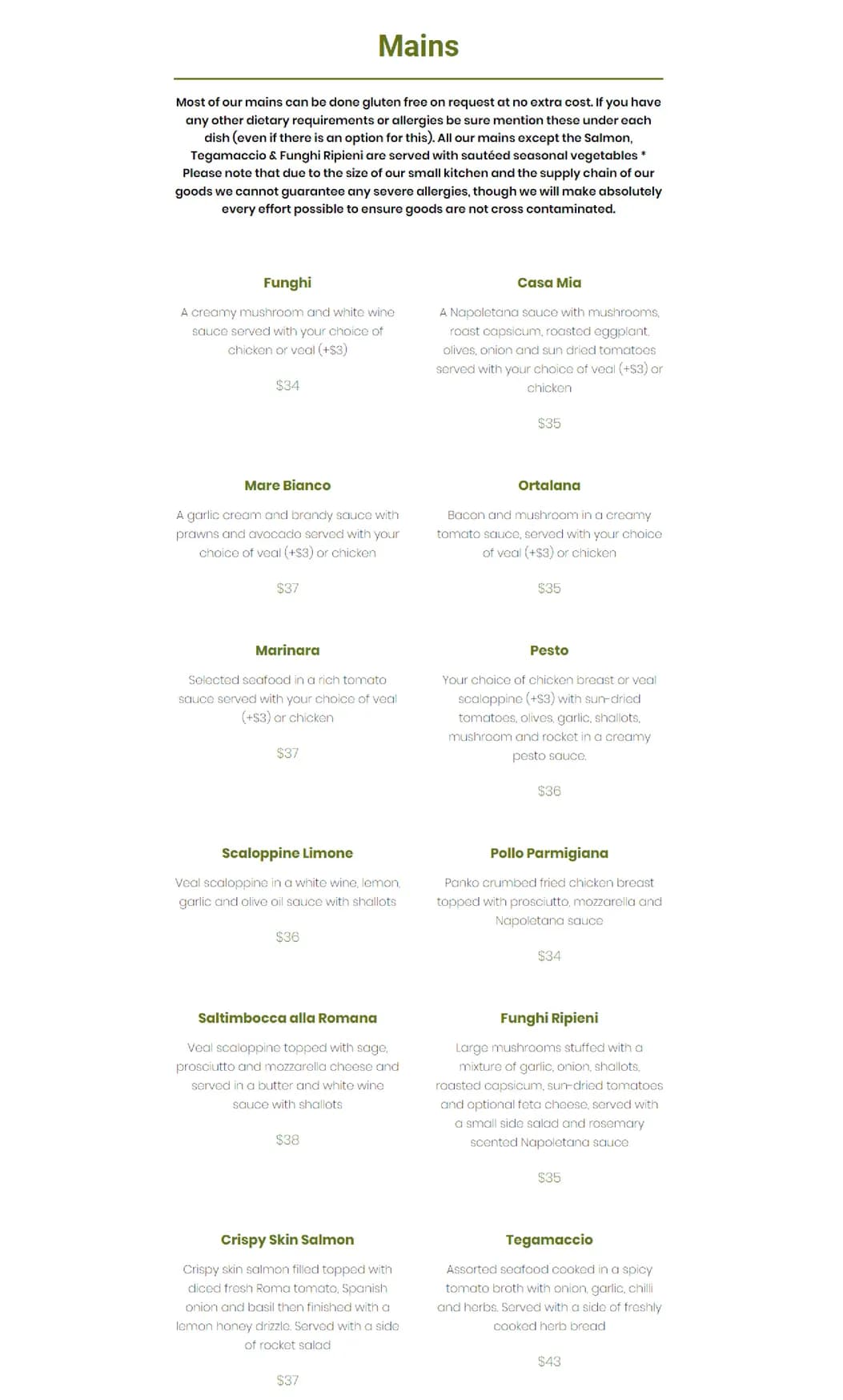 Crento Italian Collaroy menu, page 7