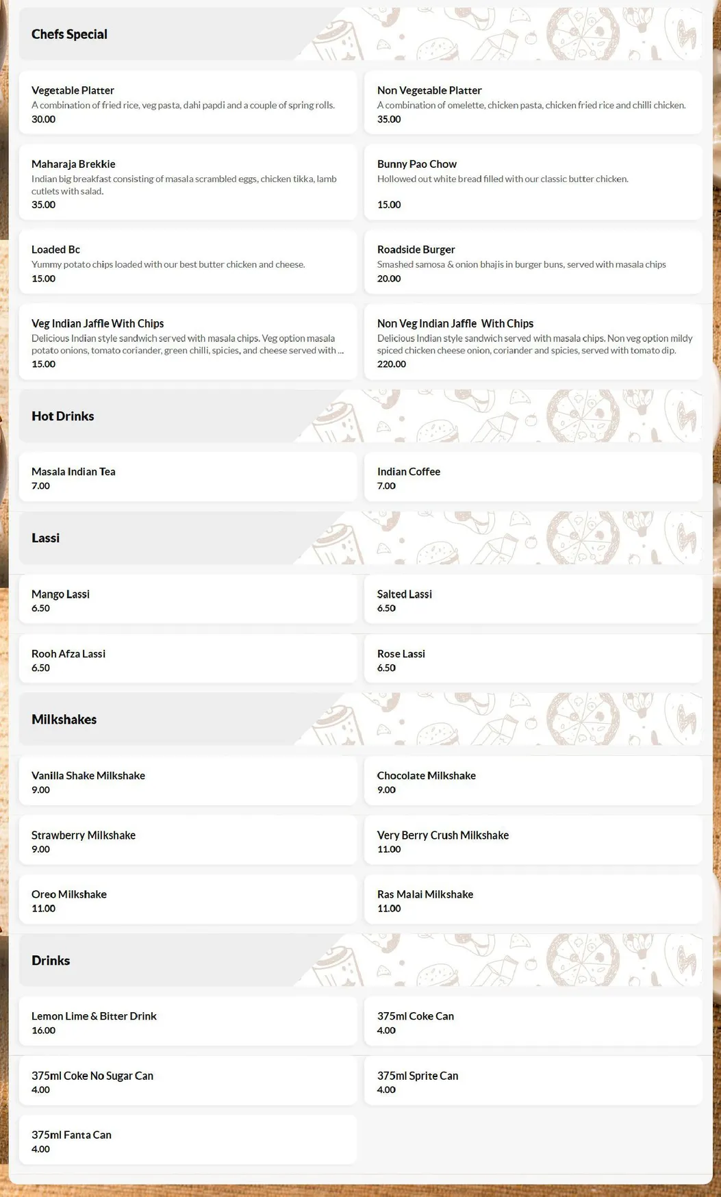Spicy India menu, page 3