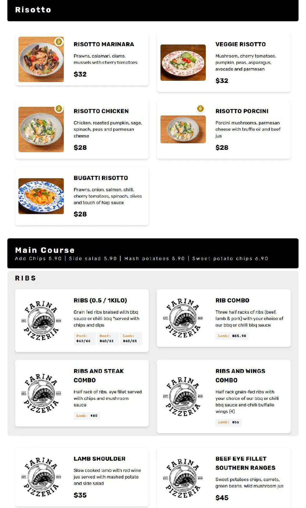 Farina Pizzeria menu, page 1