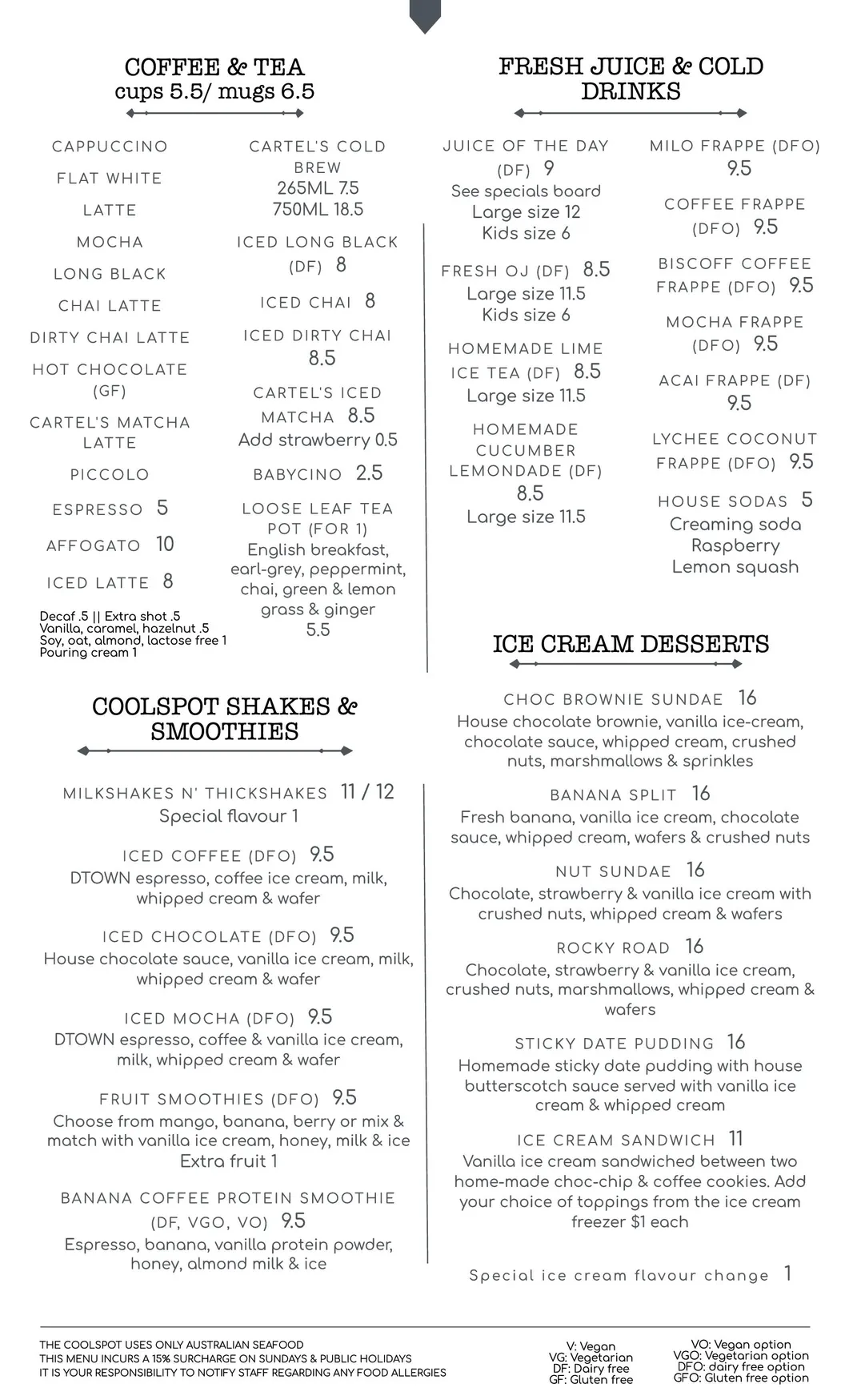 Fannie Bay Cool Spot menu, page 2
