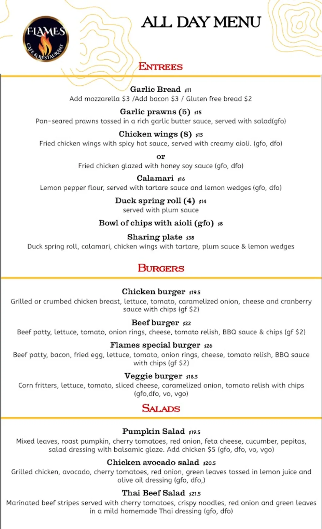 Flames Cafe & Restaurant menu, page 2