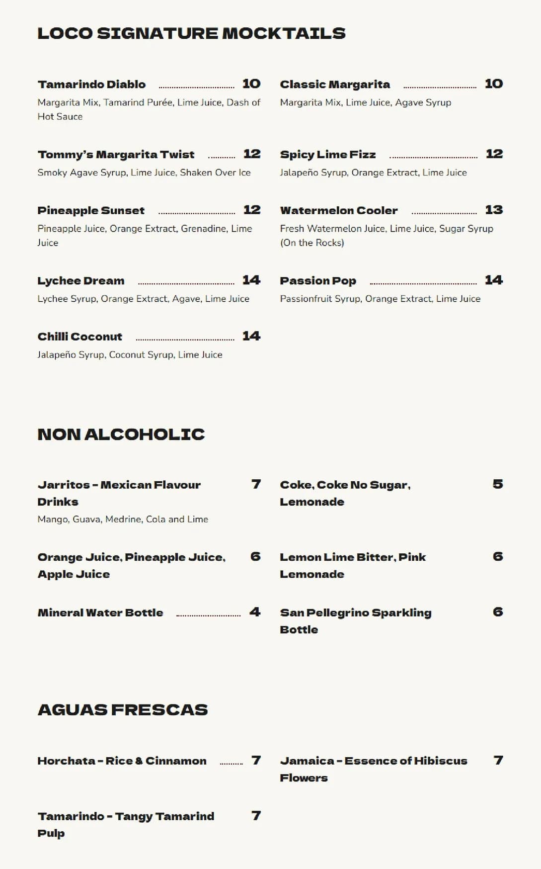 Loco Birria menu, page 6