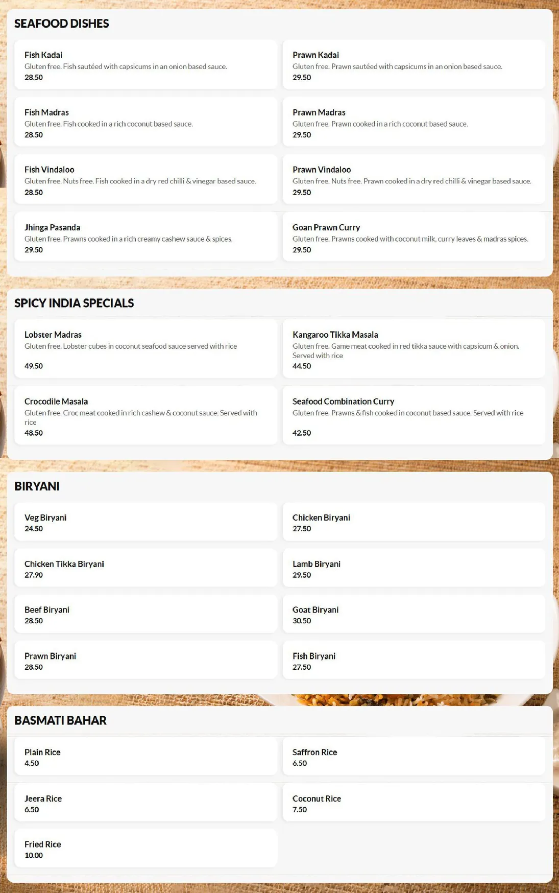 Spicy India menu, page 6