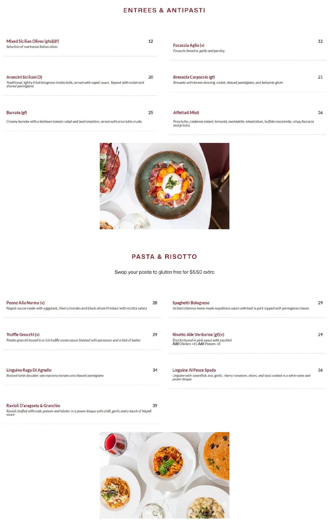 Sicilian Italian Restaurant & Pizzeria menu, page 1