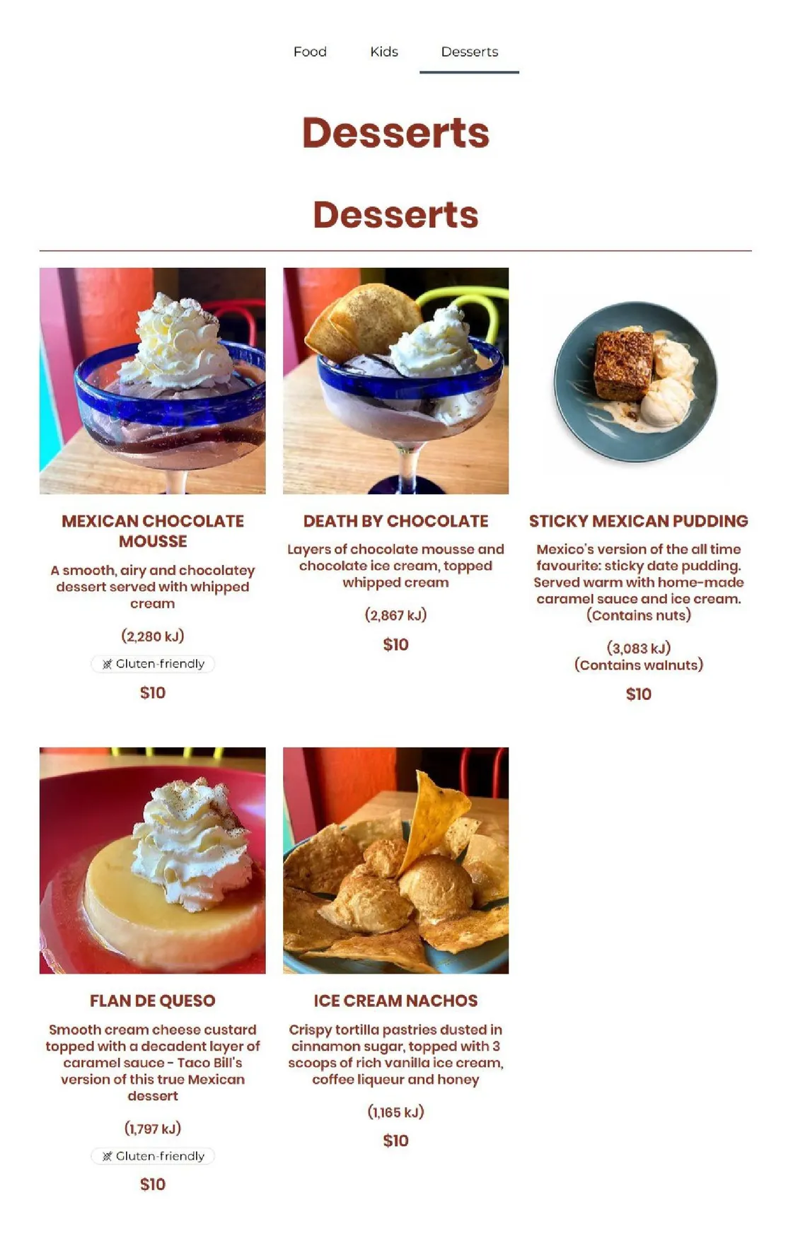 Taco Bill menu, page 5