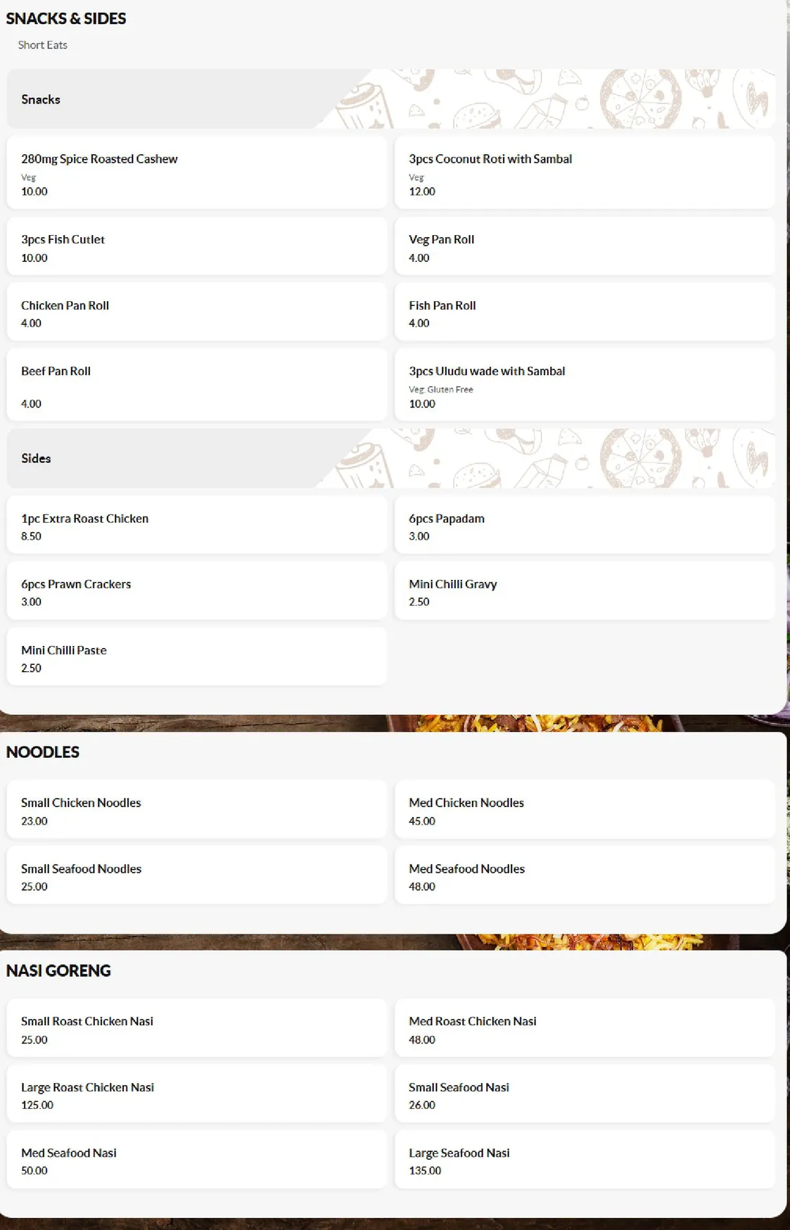 Pettah Road menu, page 1