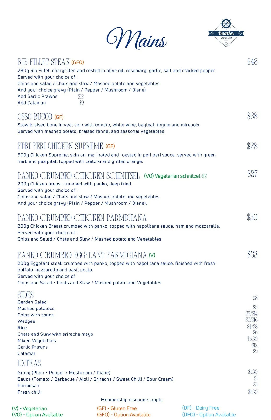 Boaties at Yorkeys Knob Boating Club menu, page 4