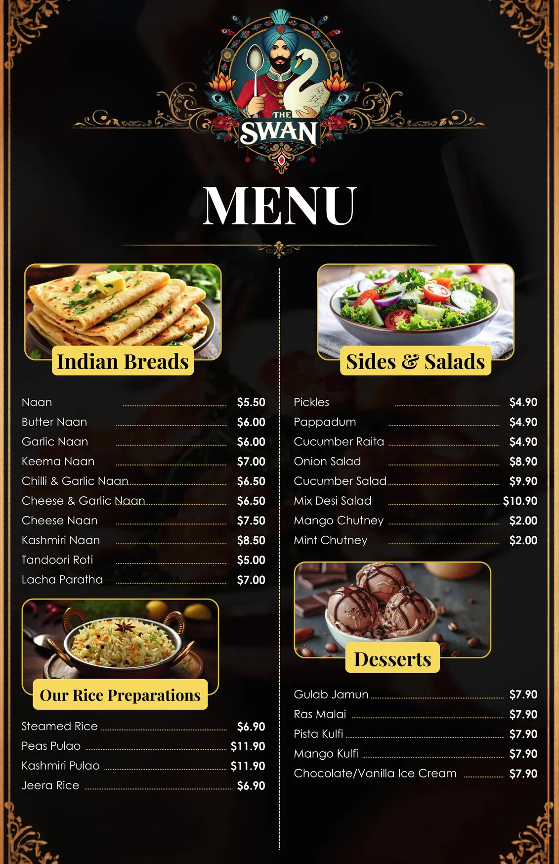 The Swans Restaurant & Function House menu, page 5