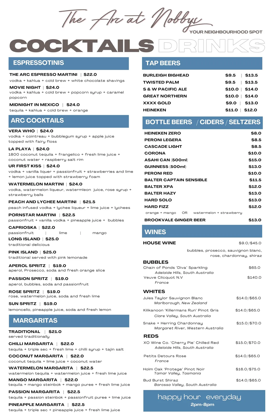 The Arc at Nobbys menu, page 2