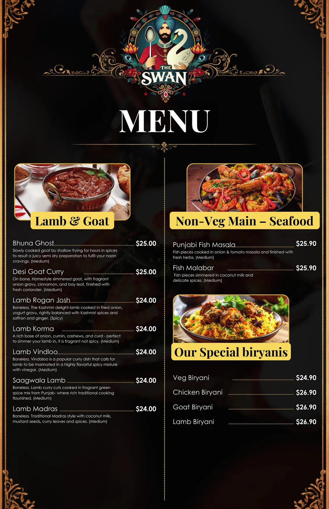 The Swans Restaurant & Function House menu, page 3