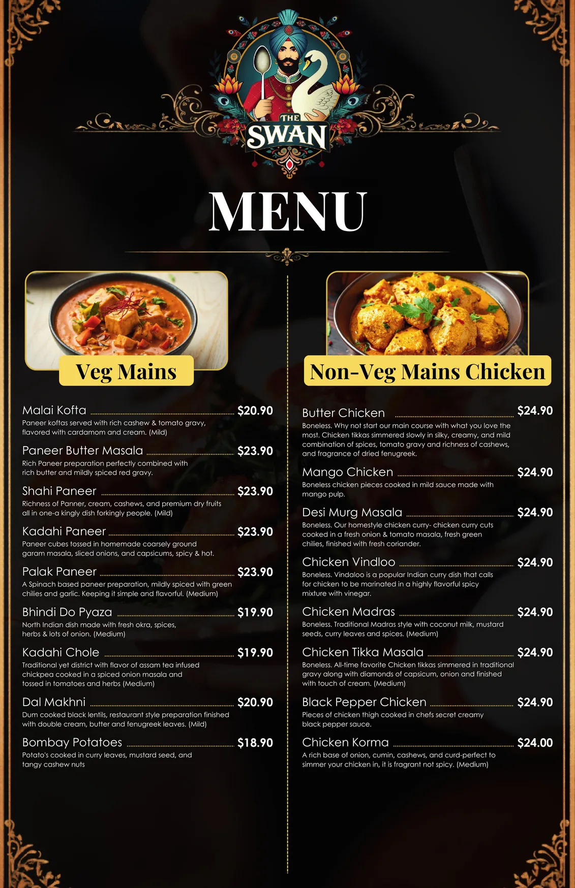 The Swans Restaurant & Function House menu, page 2
