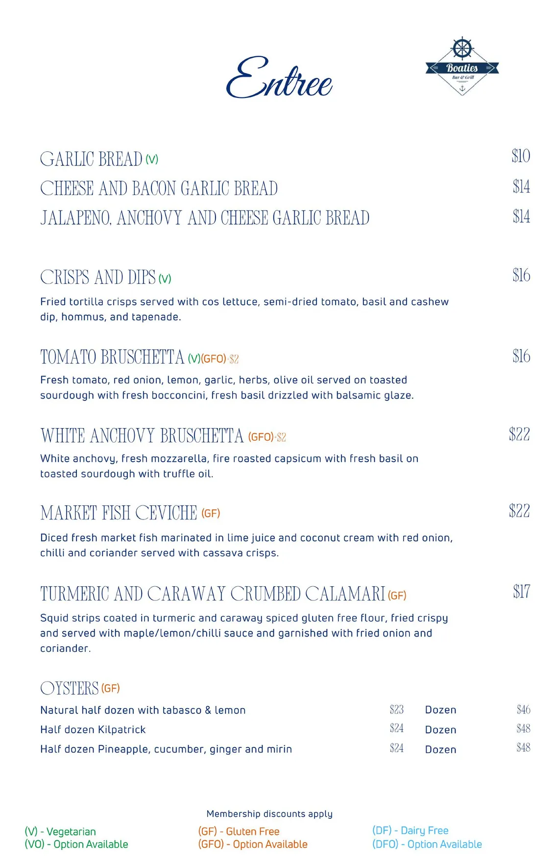 Boaties at Yorkeys Knob Boating Club menu, page 2