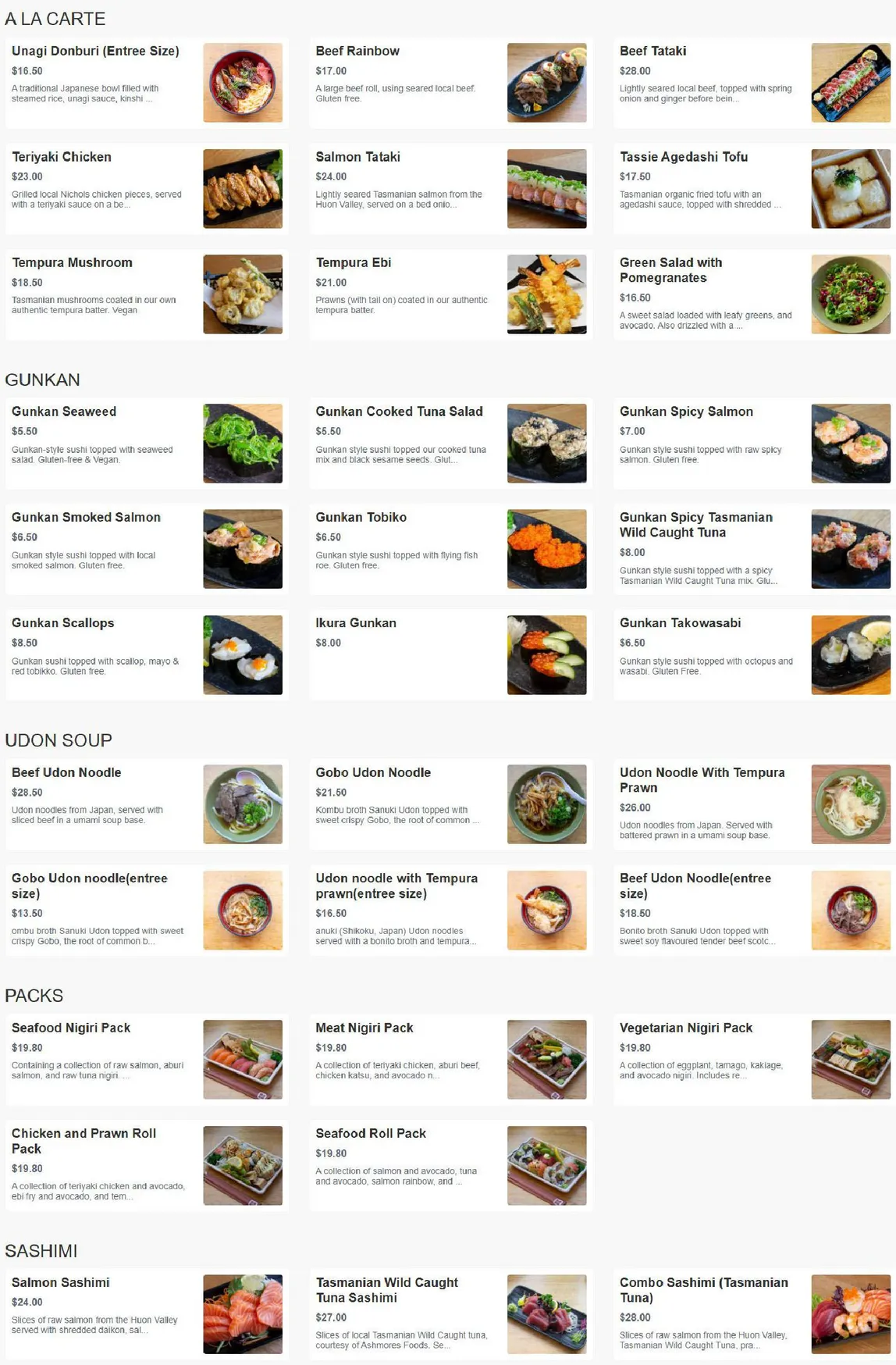 Sush Track menu, page 2