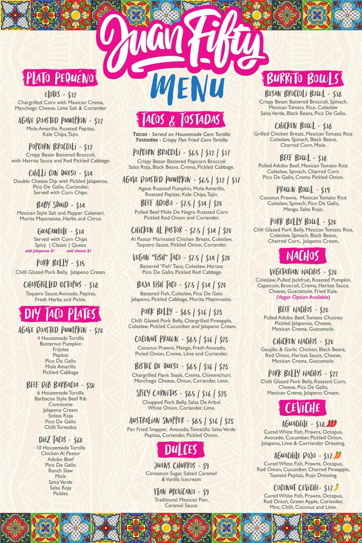 Juan Fifty menu, page 1