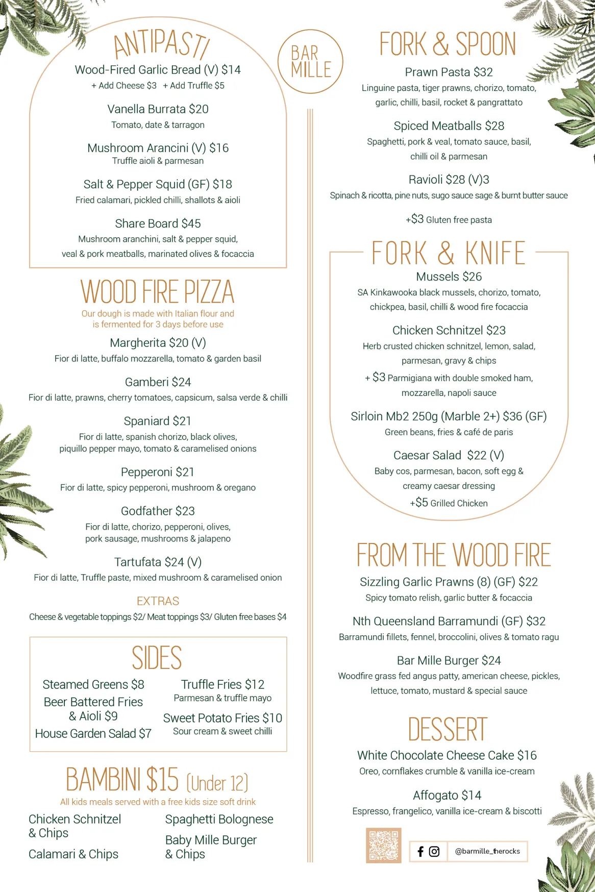 Bar Mille menu, page 1