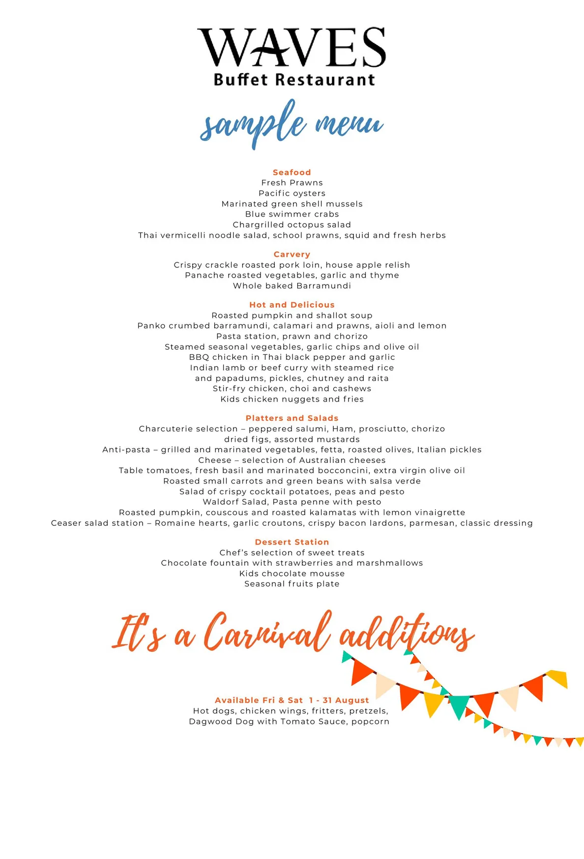 Waves Buffet Restaurant menu, page 1