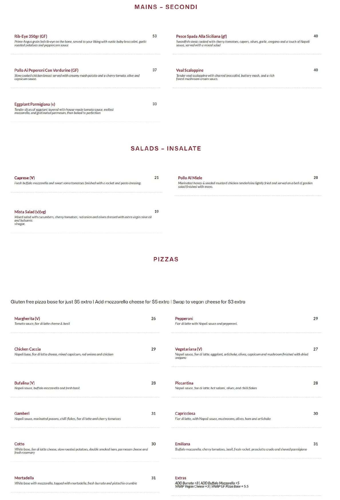 Sicilian Italian Restaurant & Pizzeria menu, page 2