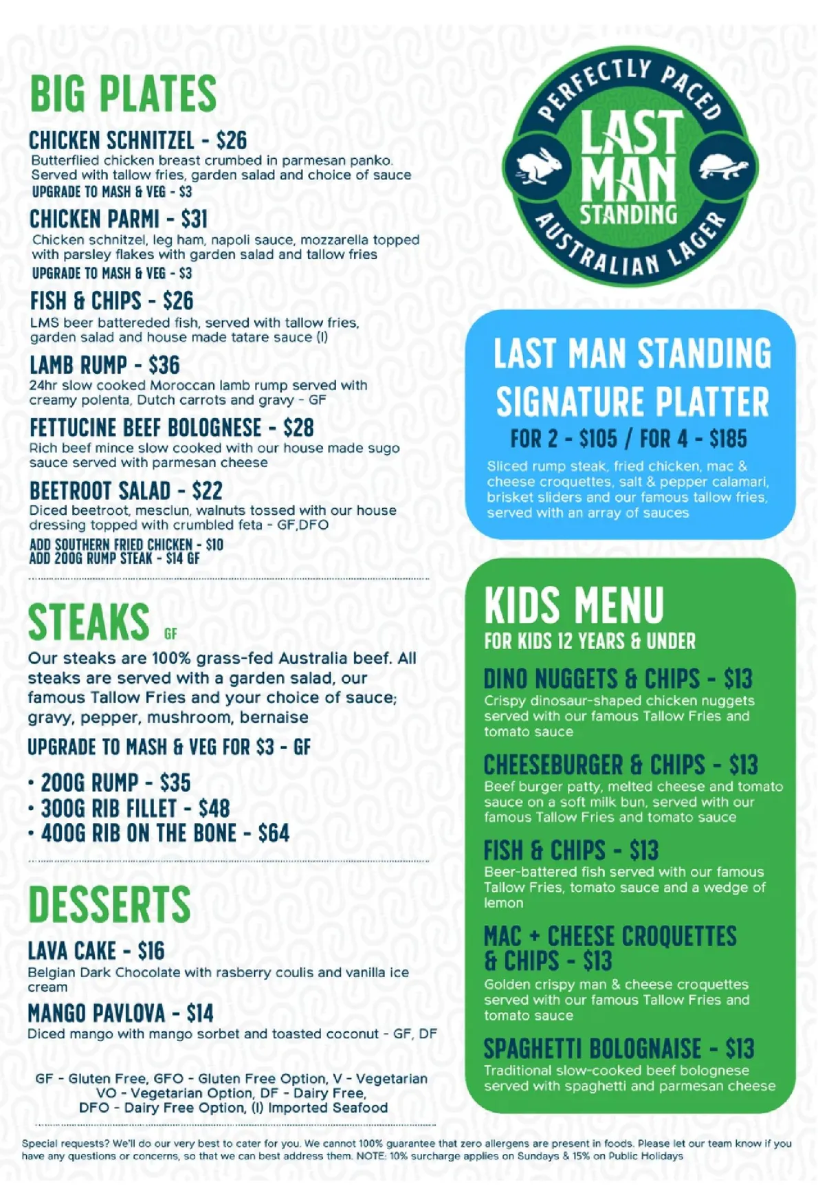 Last Man Standing BrewPub menu, page 1