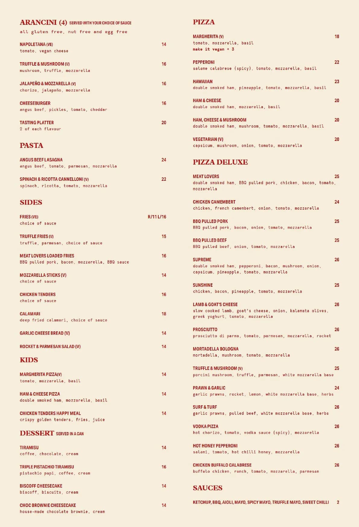 Baretto - All-You-Can-Eat Pizza menu, page 1