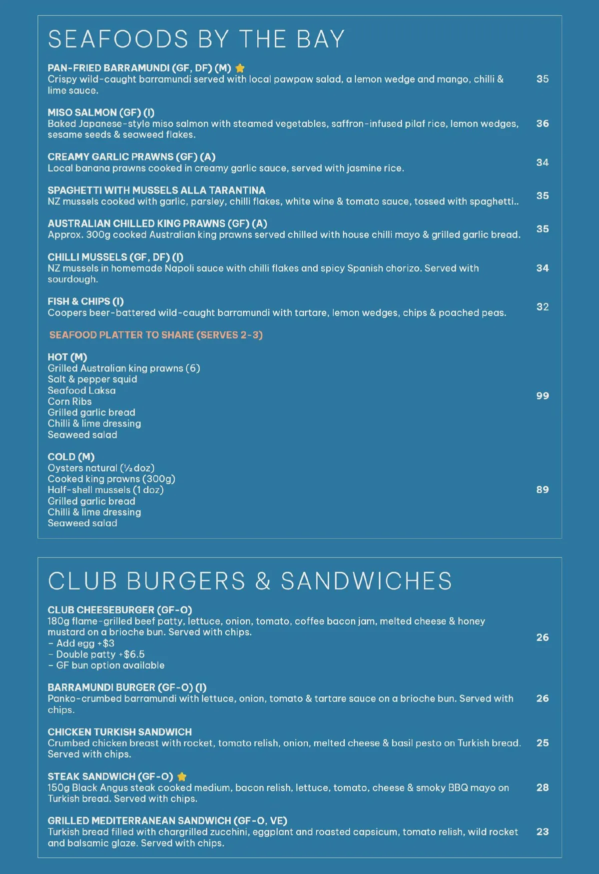 Darwin Trailer Boat Club menu, page 2