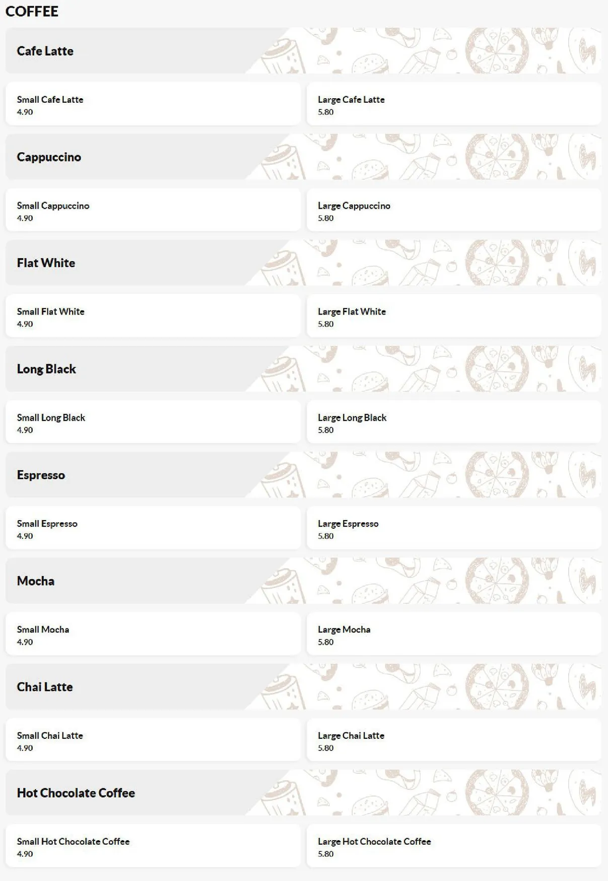 The Newtown Corner menu, page 10