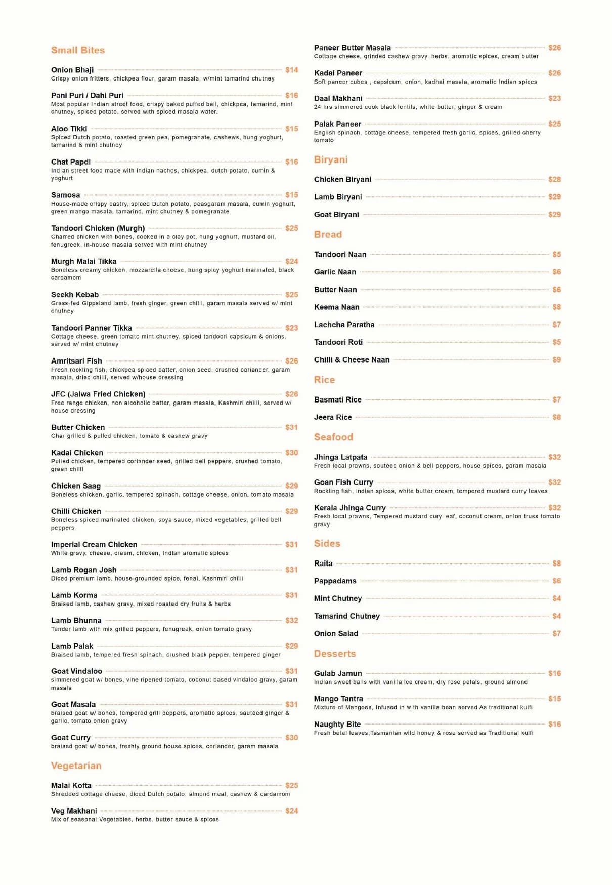 Jalwa menu, page 1