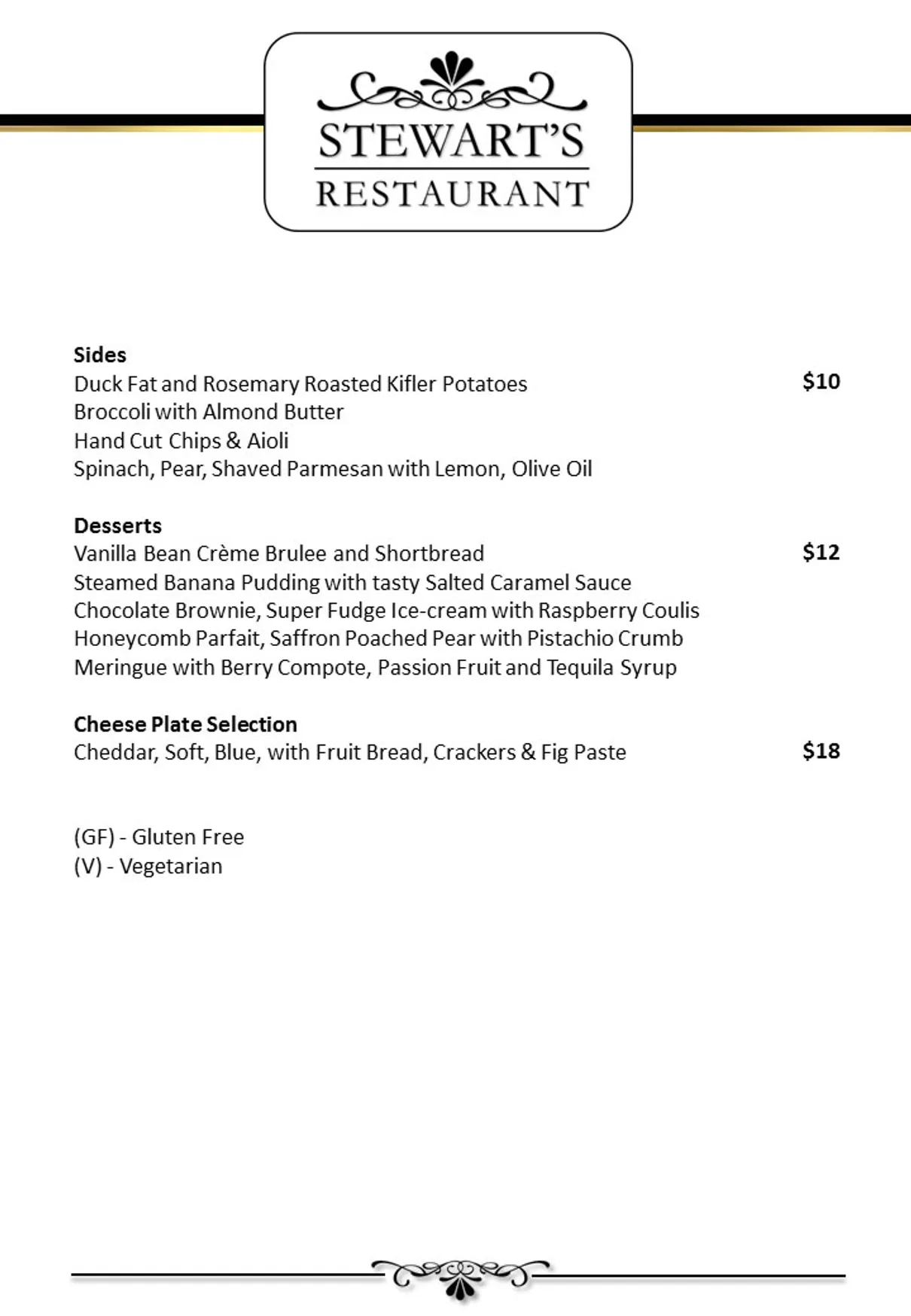 Stewart's Restaurant menu, page 3