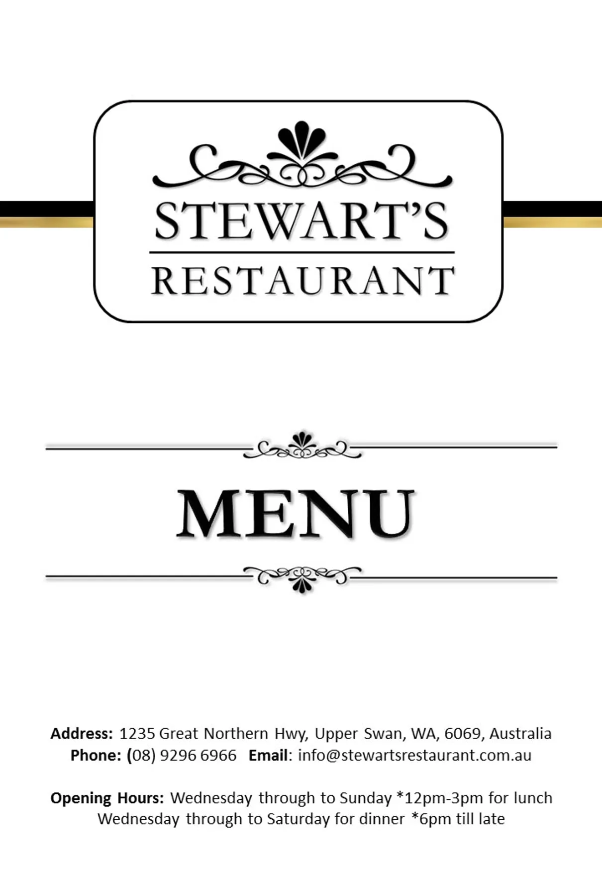 Stewart's Restaurant menu, page 1
