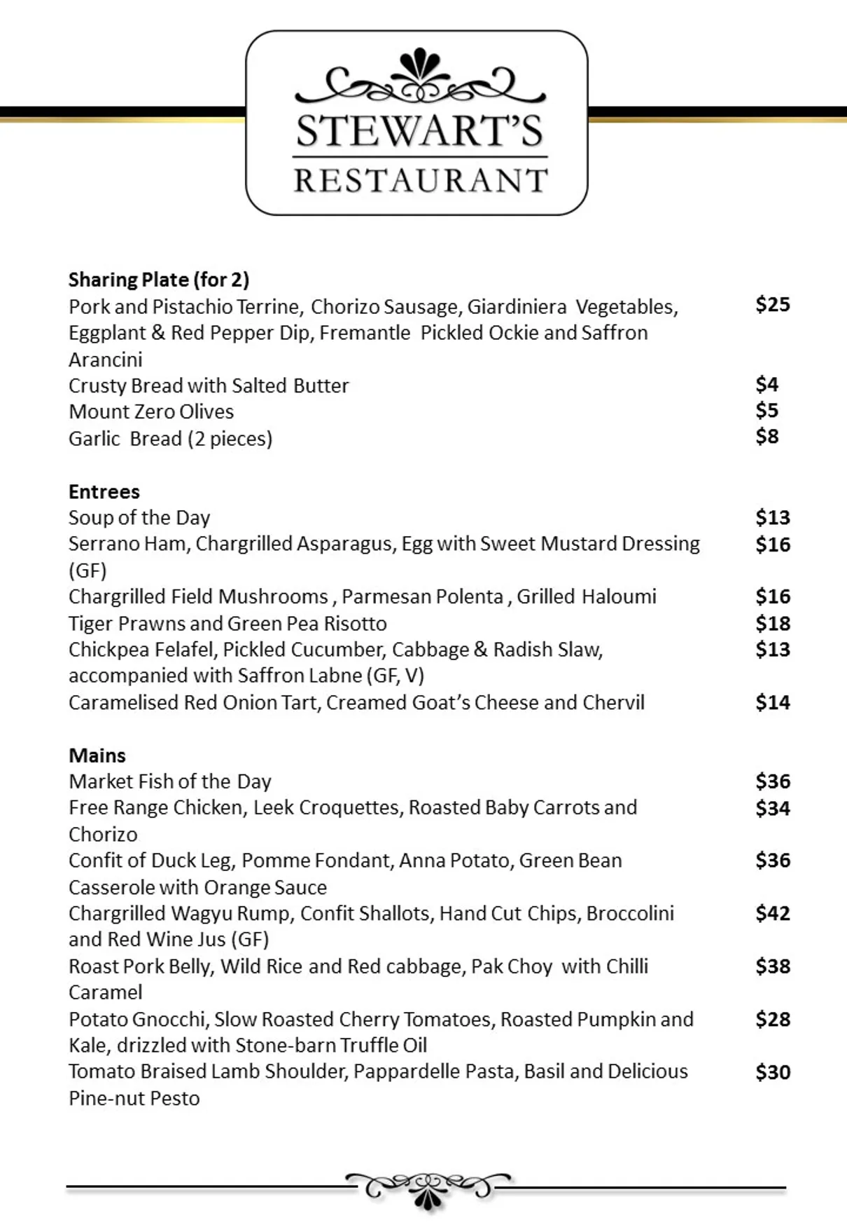 Stewart's Restaurant menu, page 2