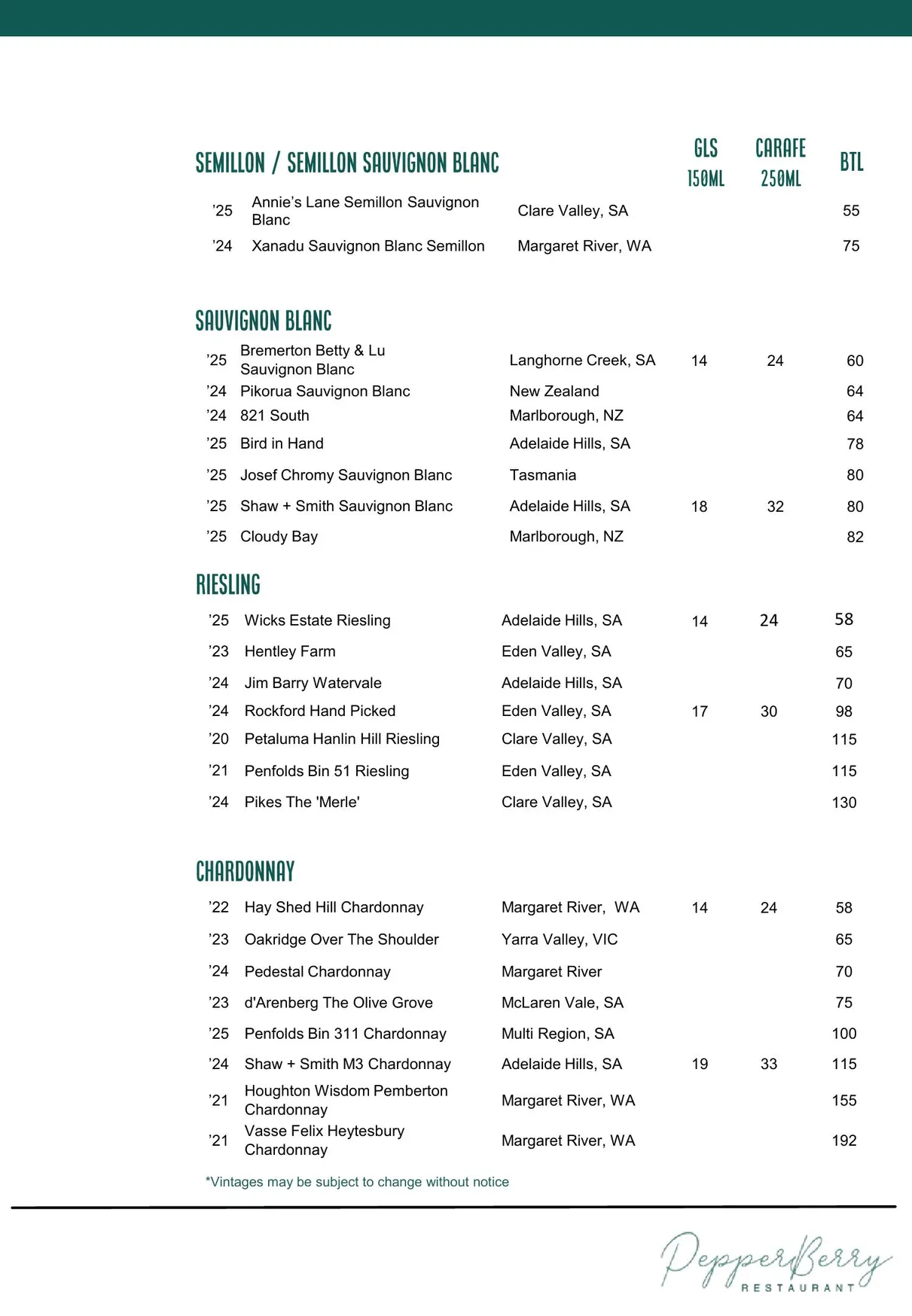 Pepperberry menu, page 12