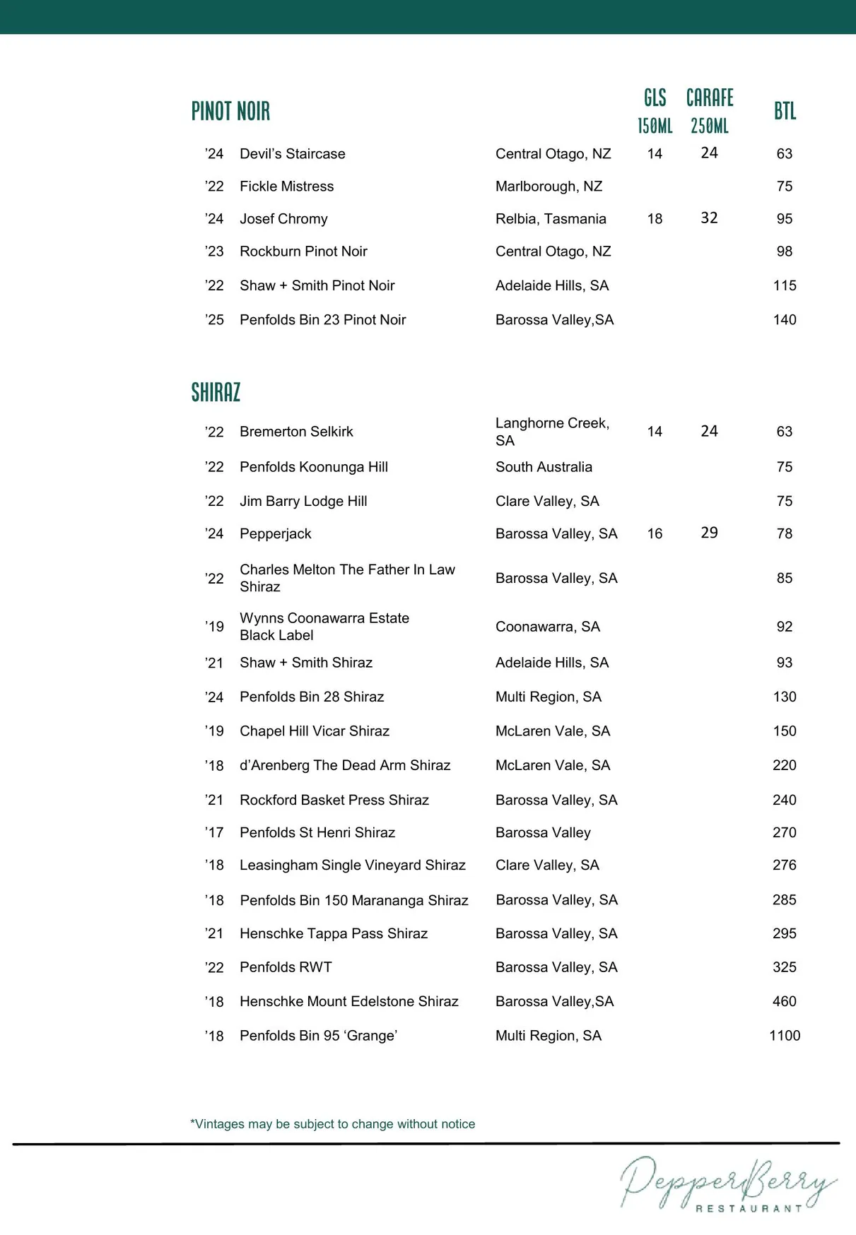 Pepperberry menu, page 14