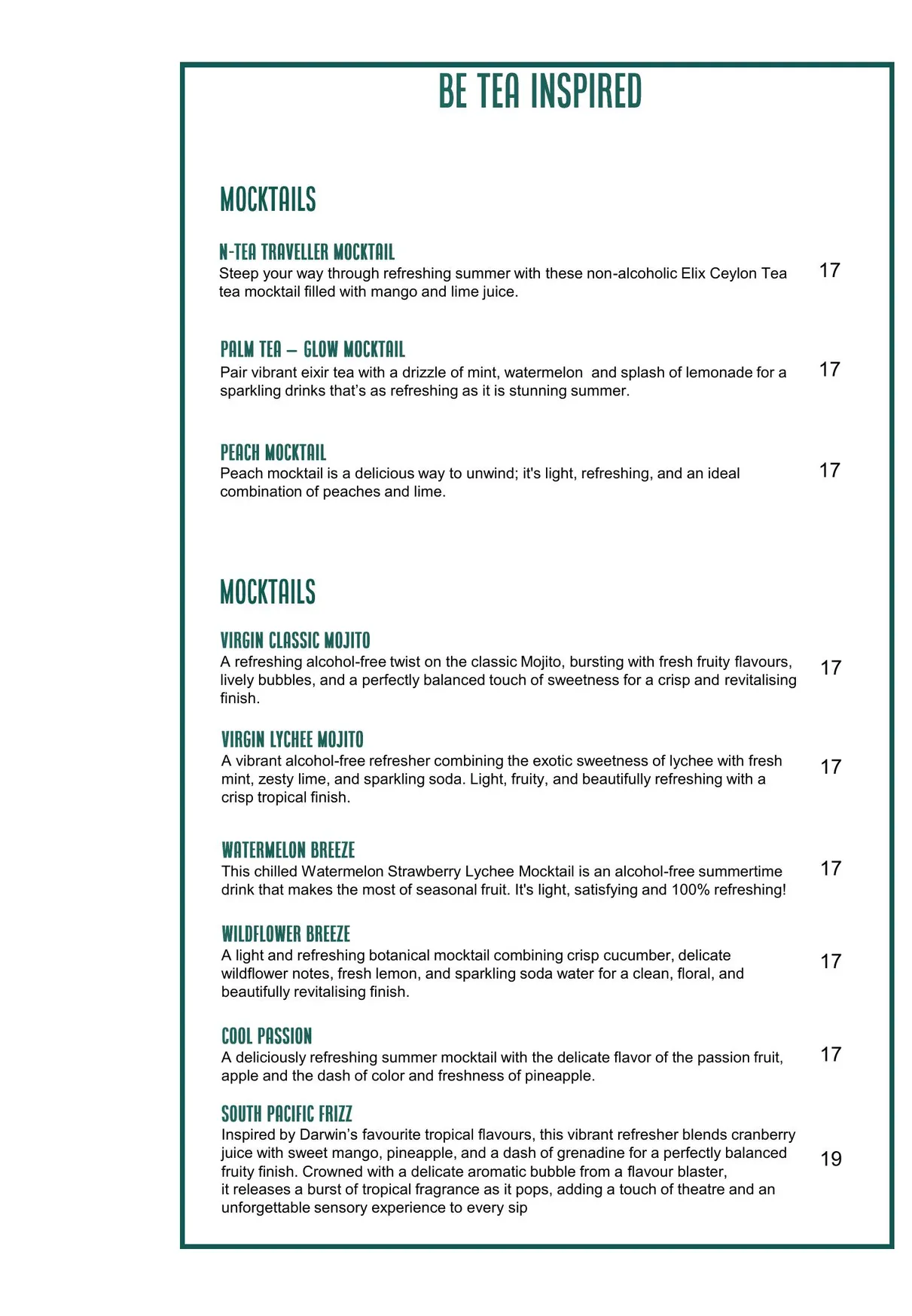 Pepperberry menu, page 19