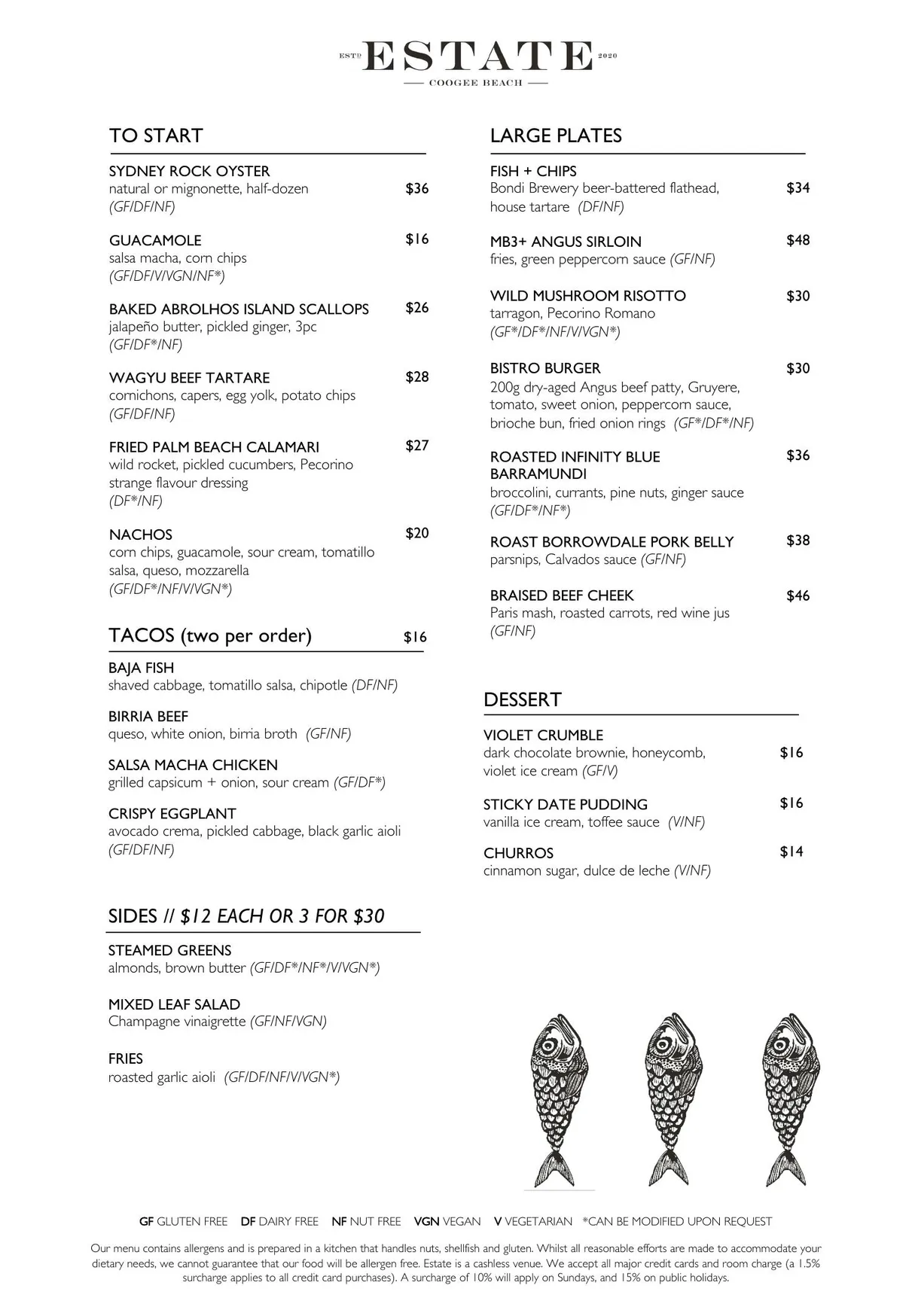 Estate Coogee menu, page 18