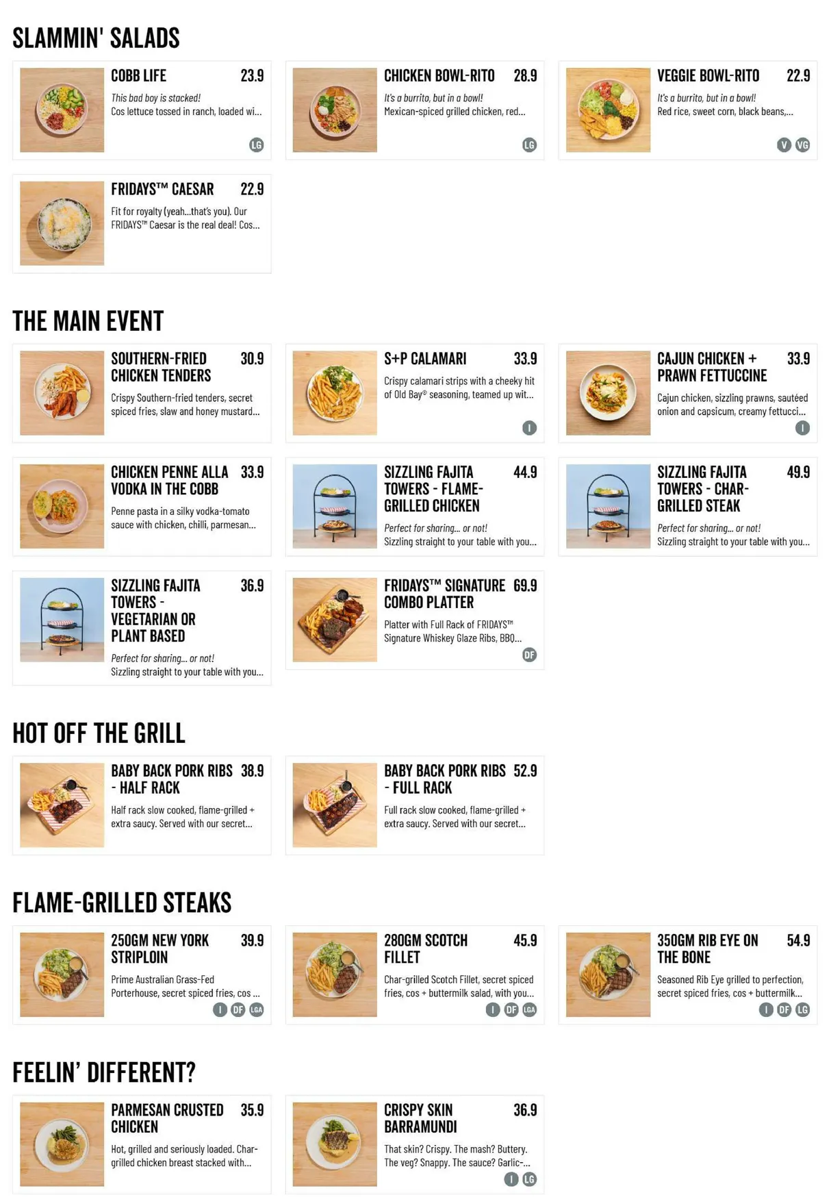TGI Fridays Macquarie menu, page 2
