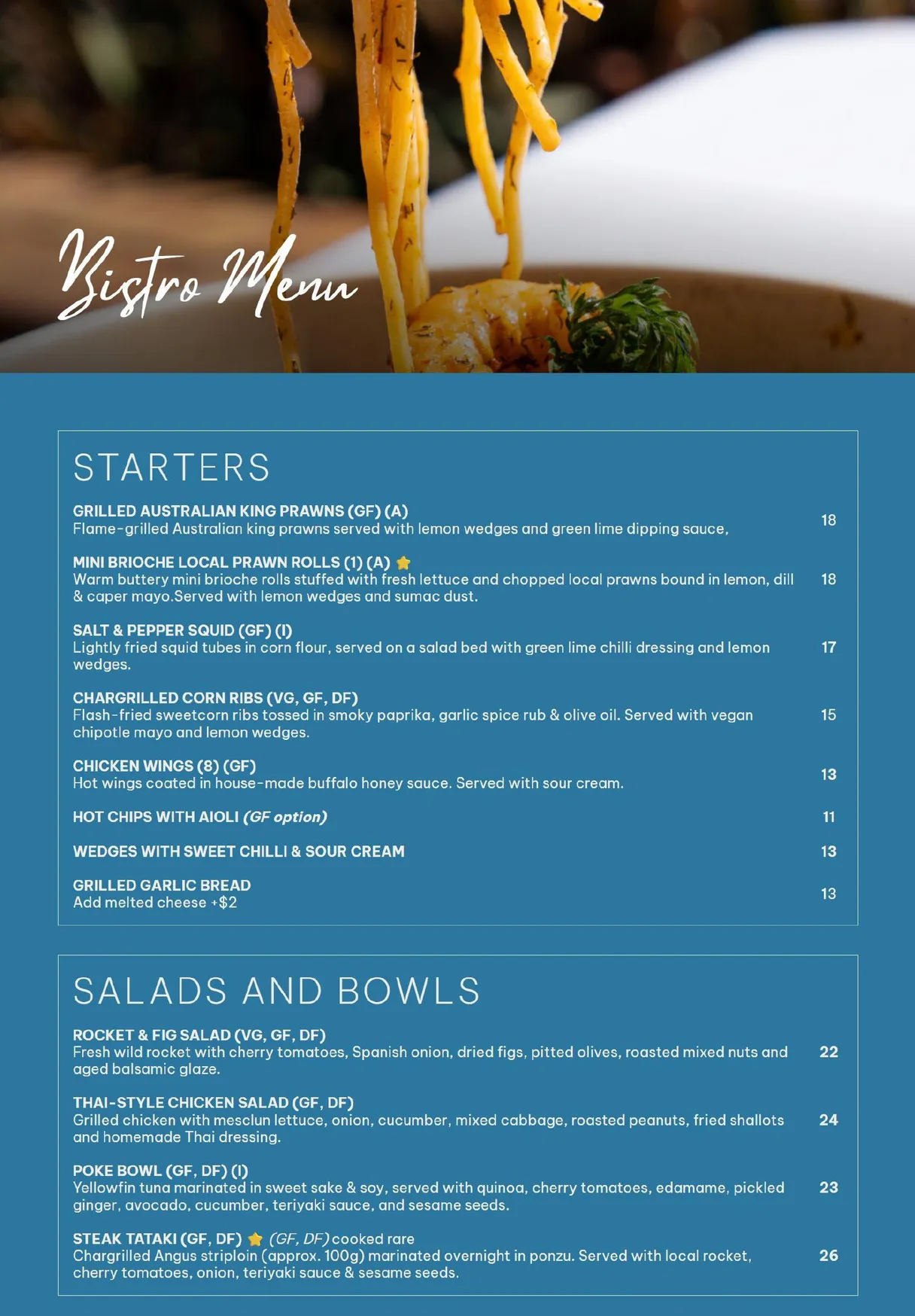 Darwin Trailer Boat Club menu, page 1