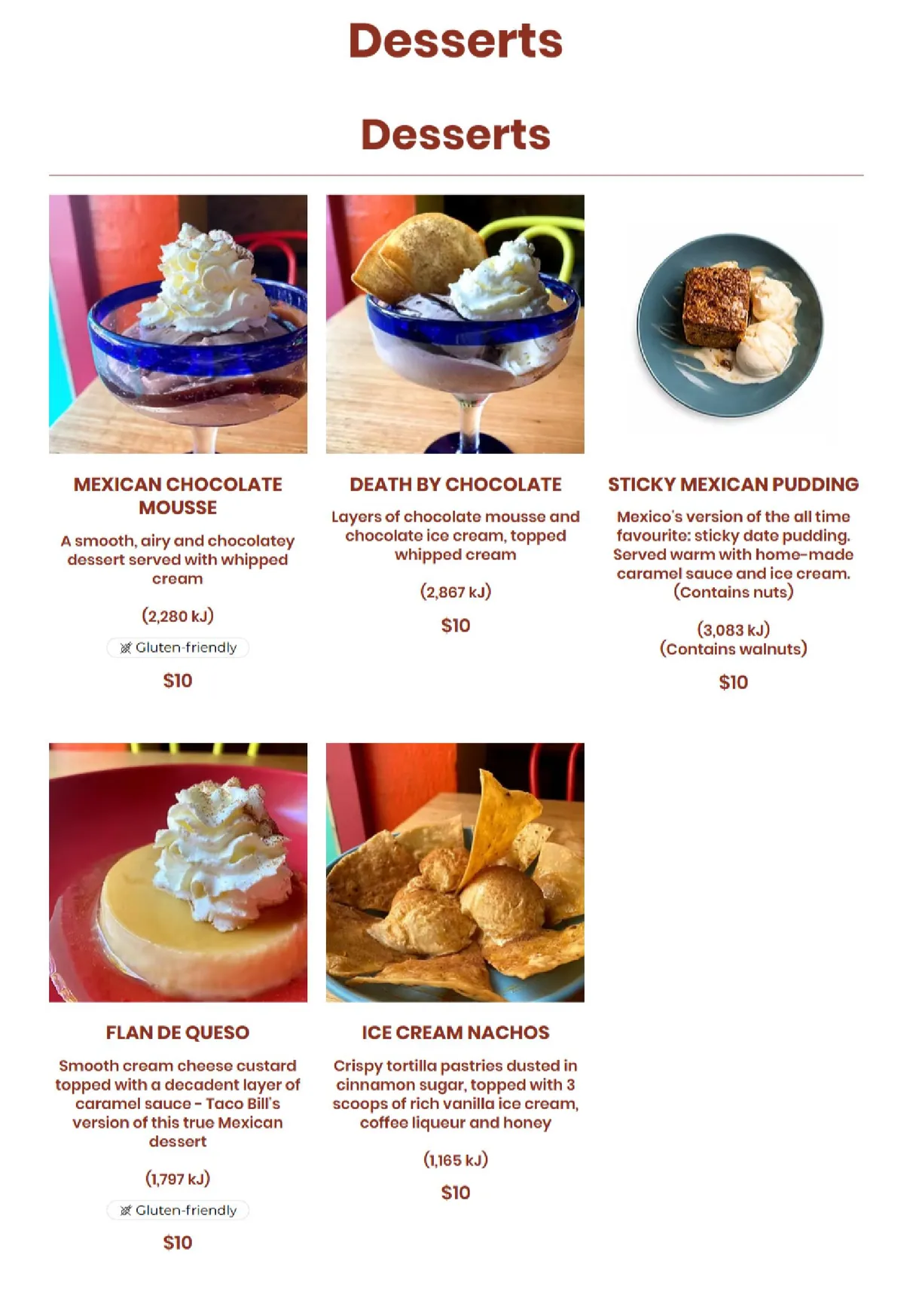 Taco Bill menu, page 5