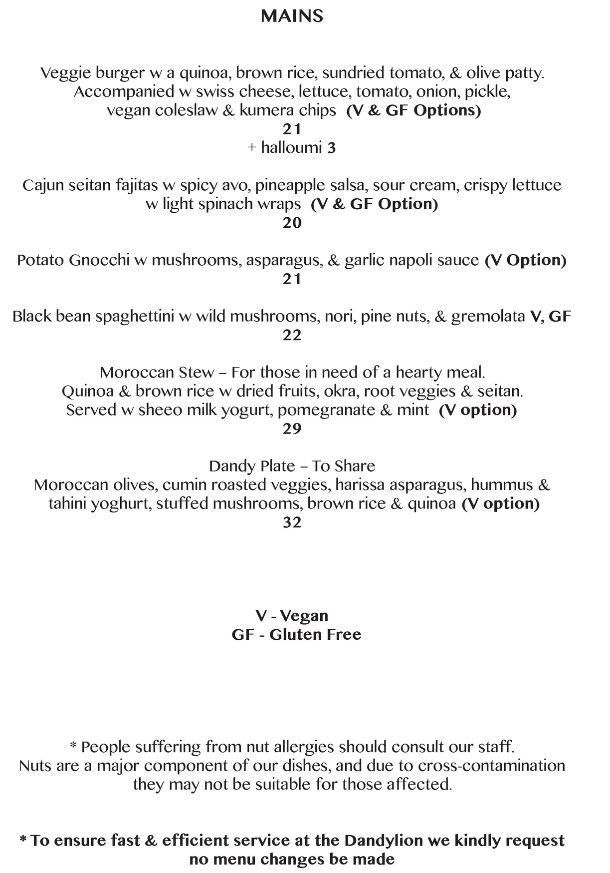Dandylion menu, page 2