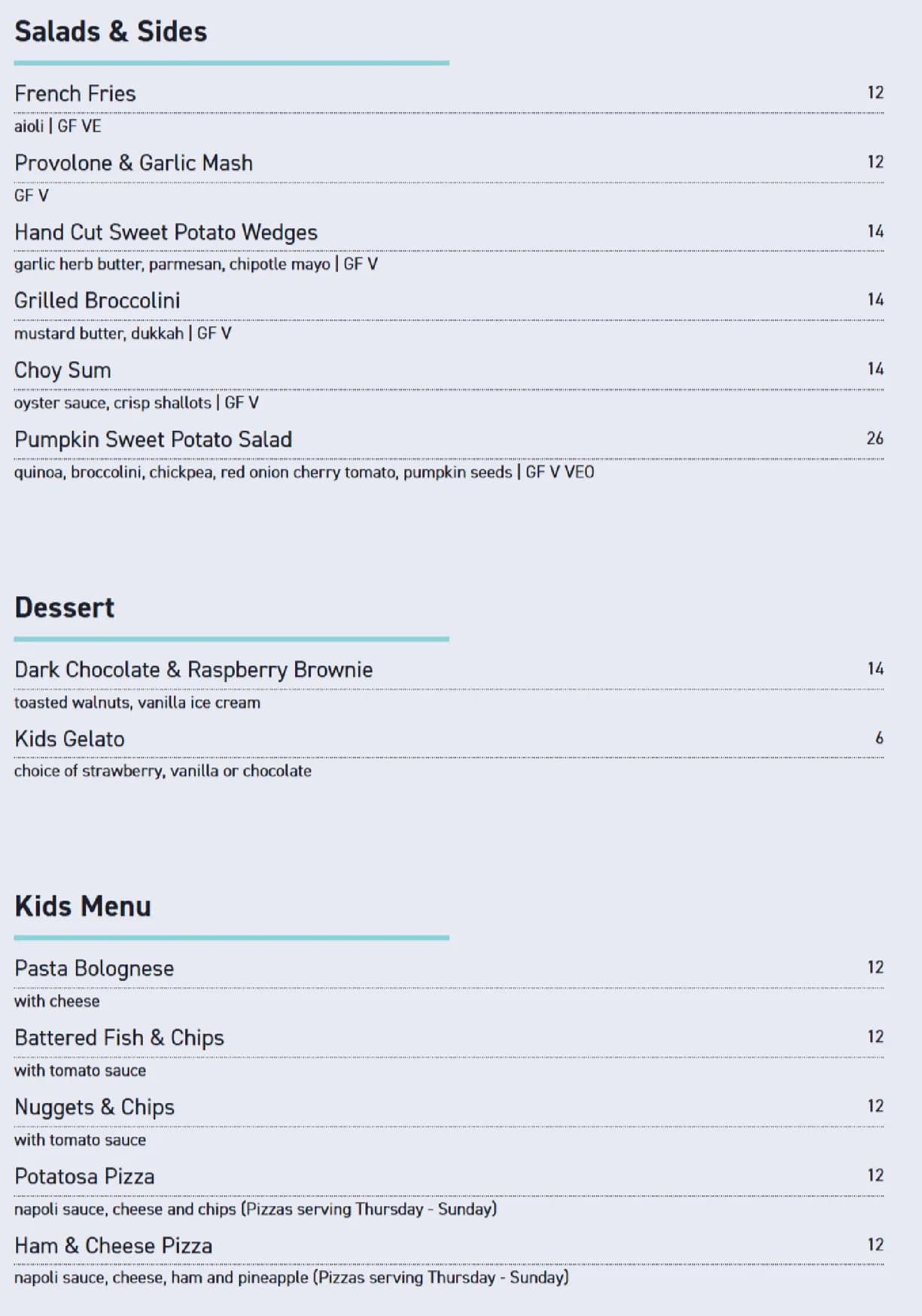 Old Courthouse menu, page 3