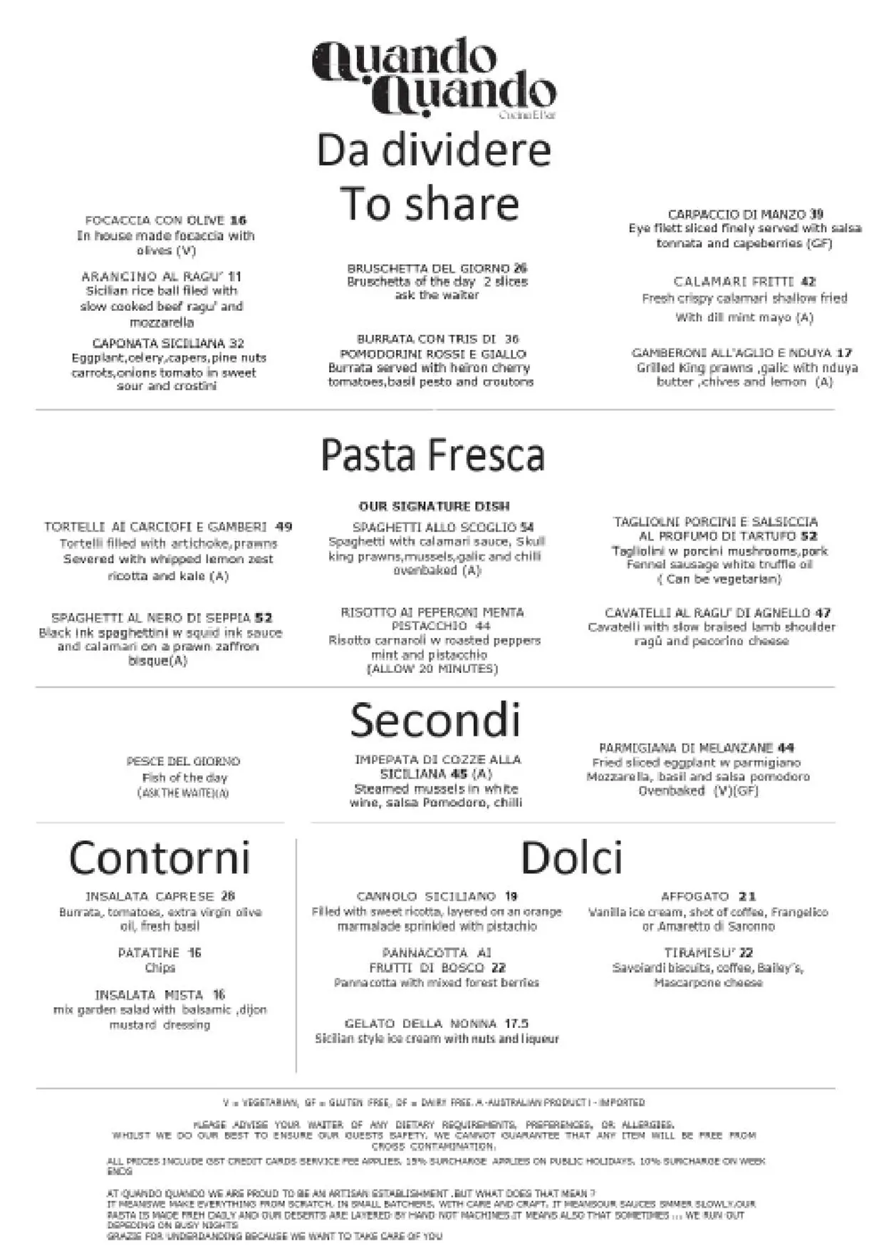 Quando Quando Cucina & Bar menu, page 2