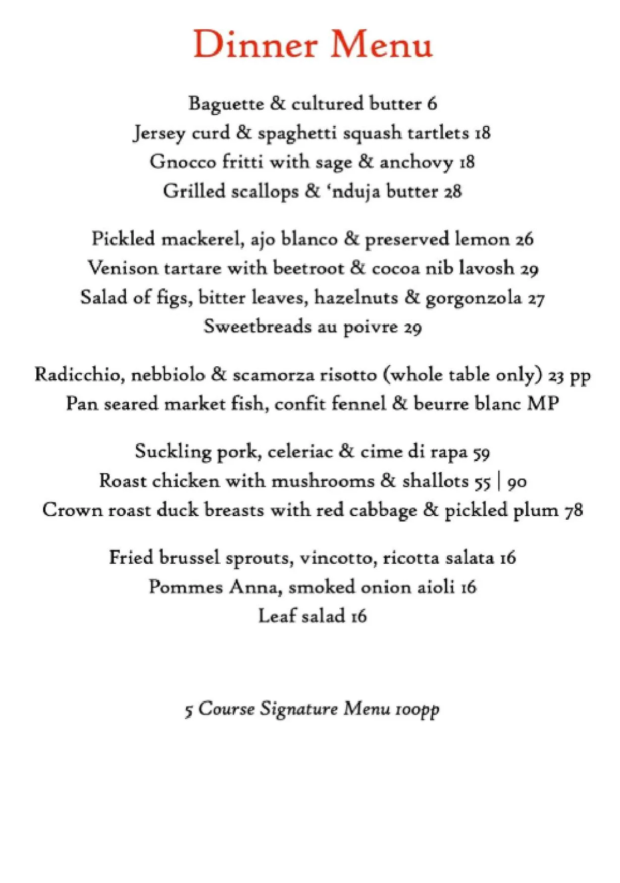Claret Club Restaurant menu, page 1