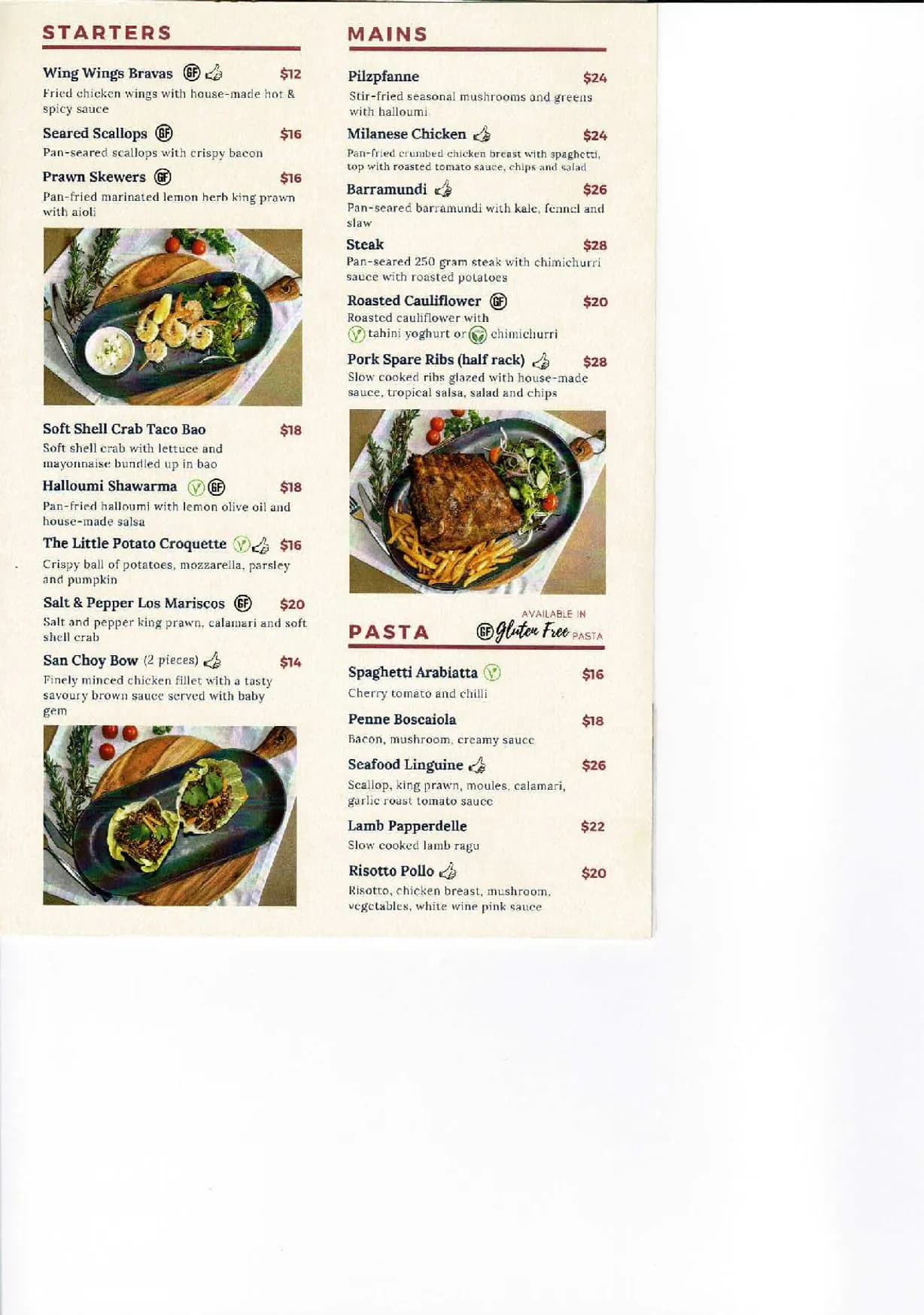 The Little Potatoes menu, page 1