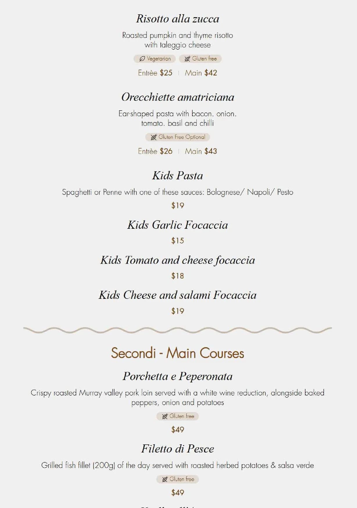 Geppetto Trattoria menu, page 3