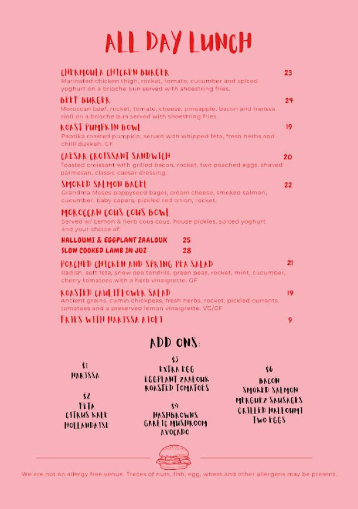 The North End Cafe menu, page 2